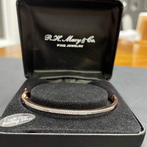 14k Rose Gold over Sterling Silver Diamond Bangle Bracelet - Picture 4 of 5